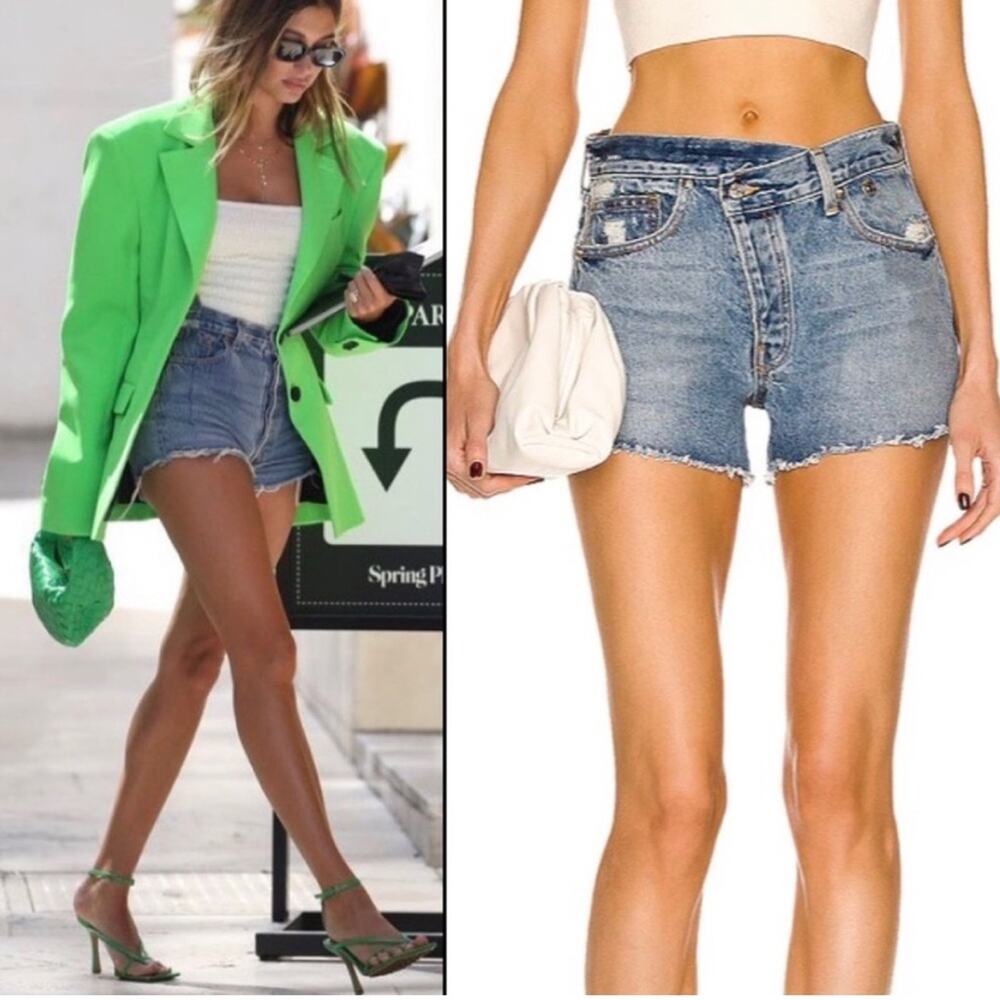 EB Denim Criss‎ Cross Over Jean Shorts Size 31 33x3.5 New Retails $195